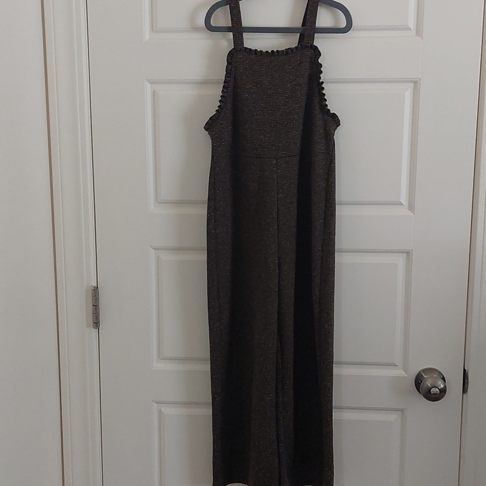 Zara Girls Plaid Ruffle Jumpsuit Romper - Brown/Grey Check - Size 9